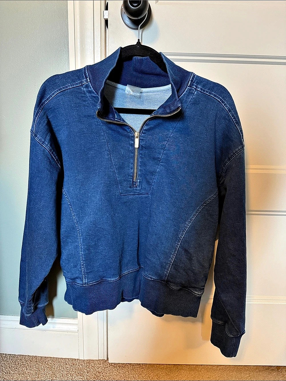 Calia Denim Blue Half-Zip Jacket Size Medium